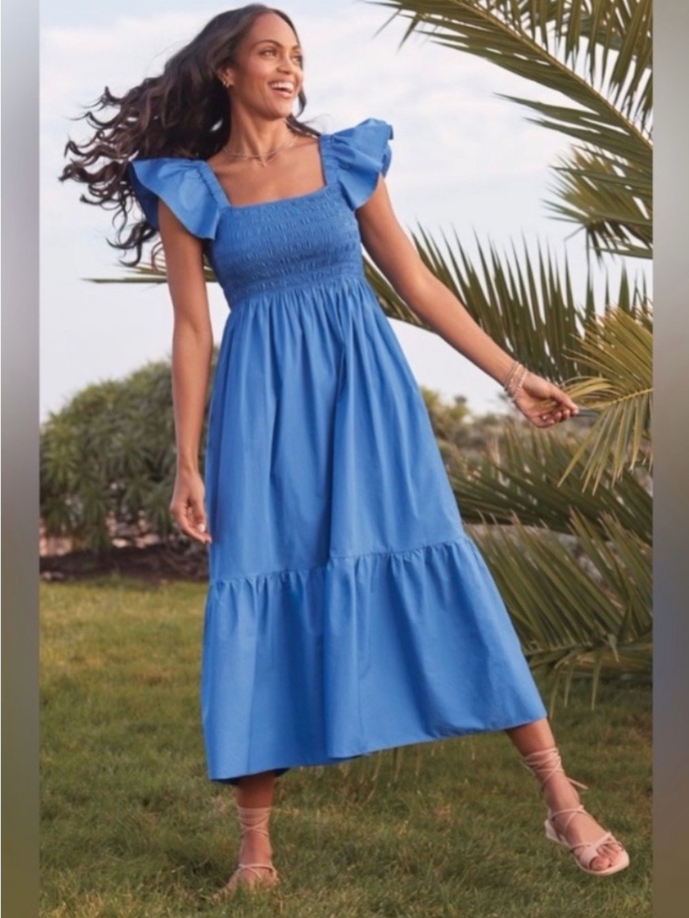 o.p.t. Tuscany Womens Cobalt Blue Smocked Ruffle Midi Dress
Tiered Skirt Small - Picture 3 of 13